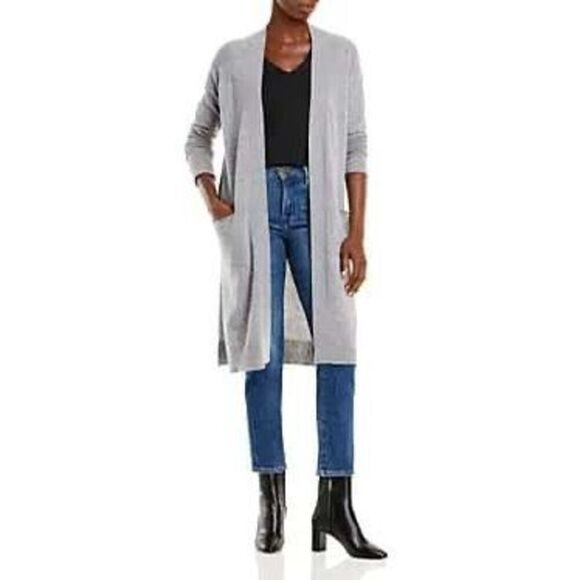 BLOOMINGDALE'S Duster Cardigan size M Cashmere Gray Open Front - Picture 1 of 8